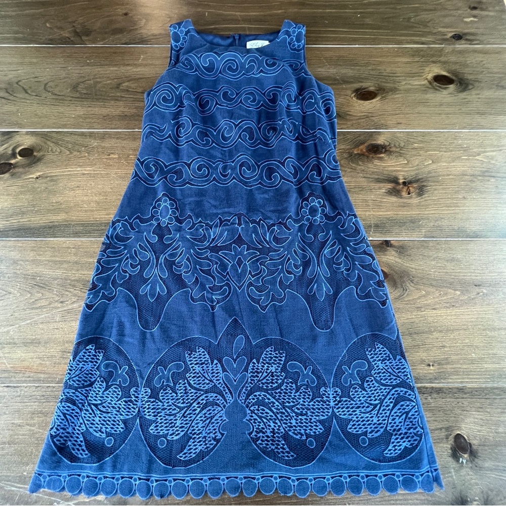 Eliza J Women’s Sleeveless Blue Lace Overlay Embroidered Dress